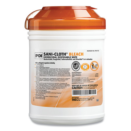 SANI PROFESSIONAL Sani-Cloth Bleach Germicidal Disposable Wipes, 1-Ply, 7.5 x 15, Unscented, White, 160/Canister, 12PK P84172